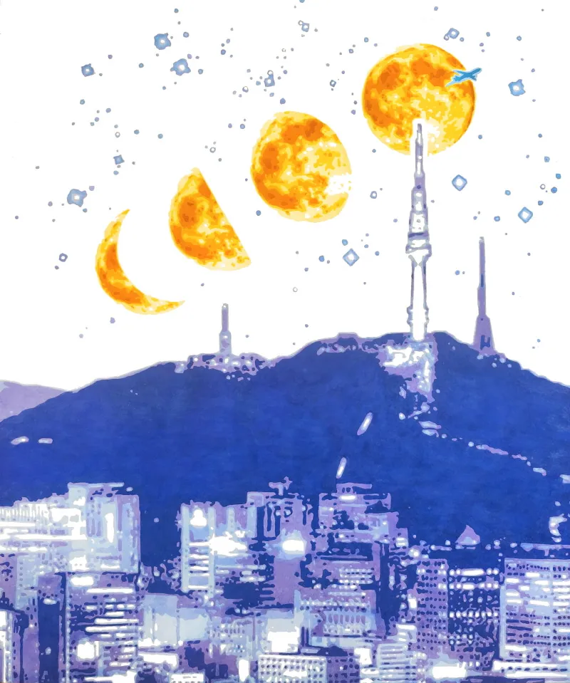 TIMESLIP-bluehour (Namsan Tower Under the Stars), 72.7×60.6cm, color on hanji