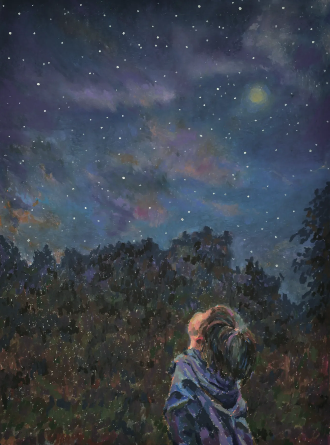 Night Sky, 27×36cm, oil pastel on paper
