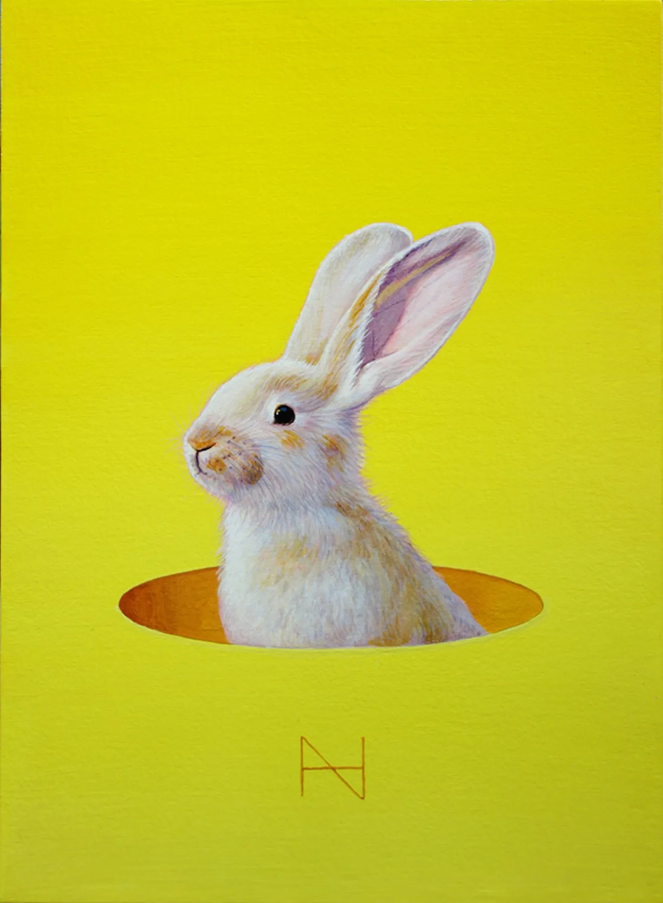 Into the Rabbit Hole (Yellow), acrylic on canvas, 33.4x24.2cm