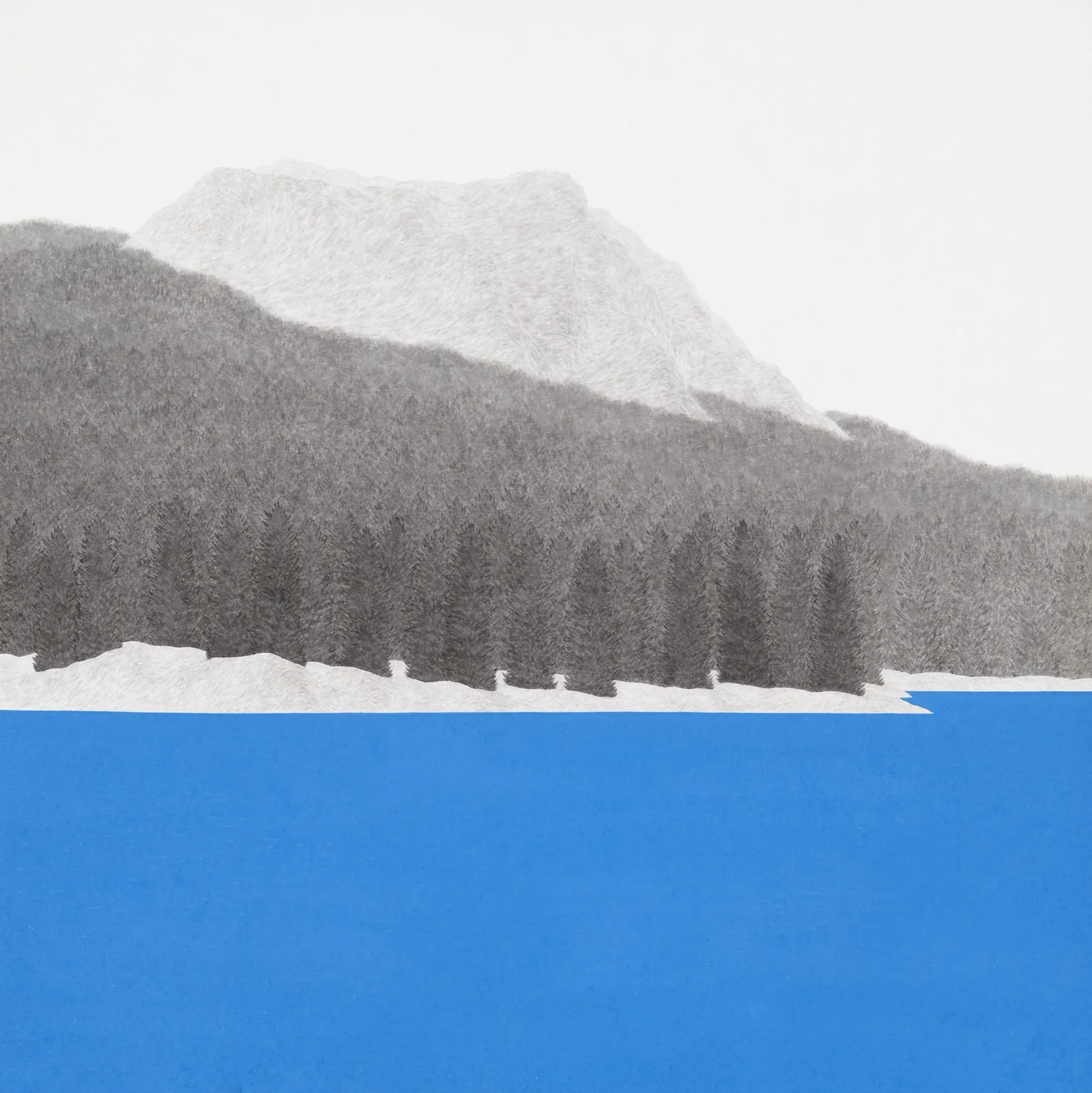 Lake, ink and color on hanji, 100×100cm