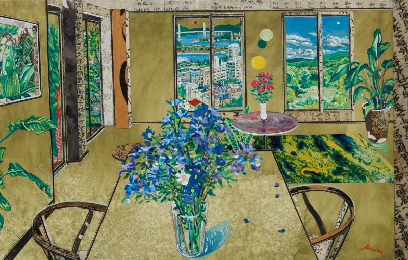 마주한 그날 1, 35.5×55.6cm, 한지에 고서꼴라쥬·수묵·아크릴