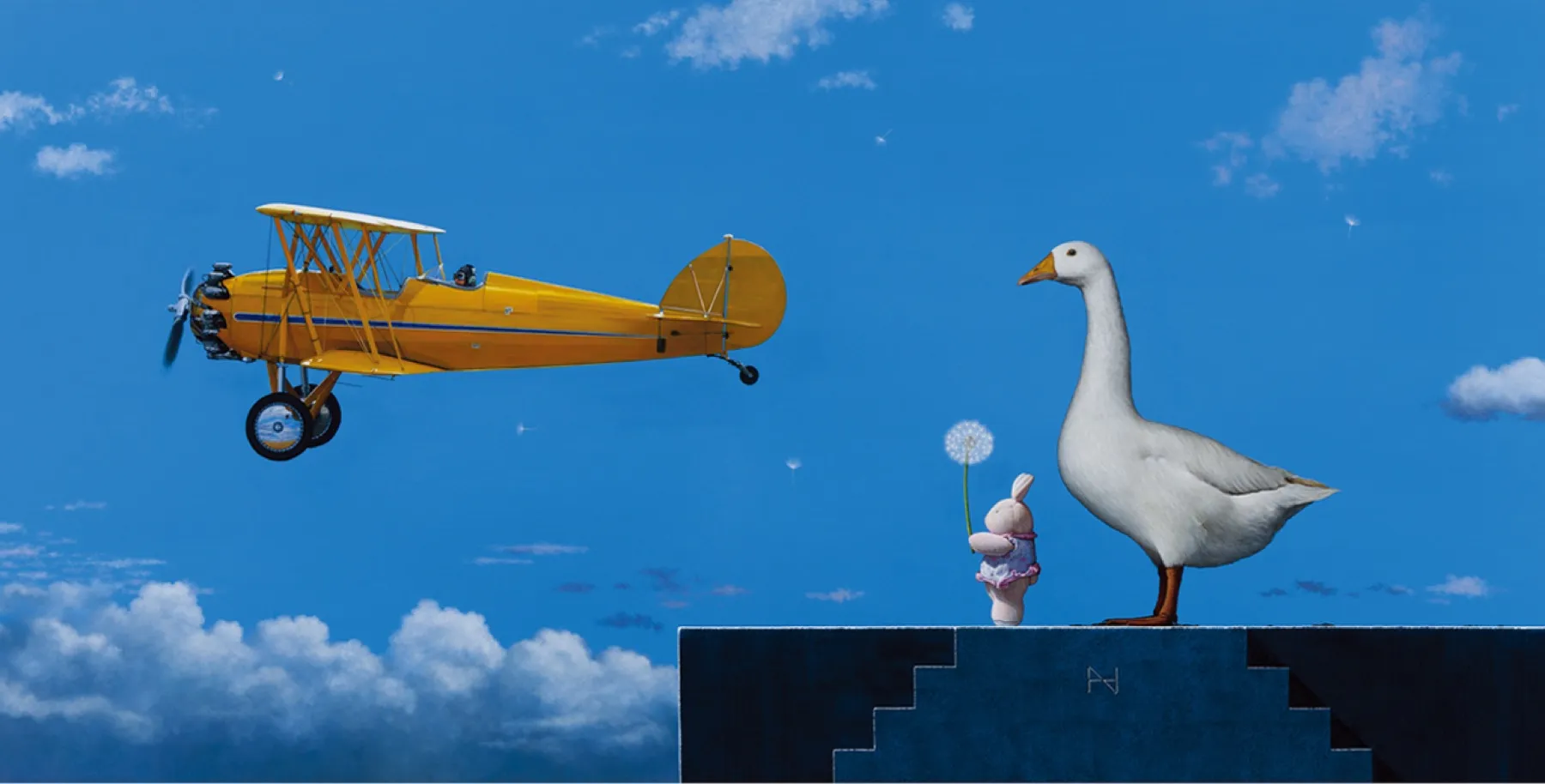 Dream (Goose & Rabbit - Yellow AN-2), oil and acrylic on canvas, 194x130cm
