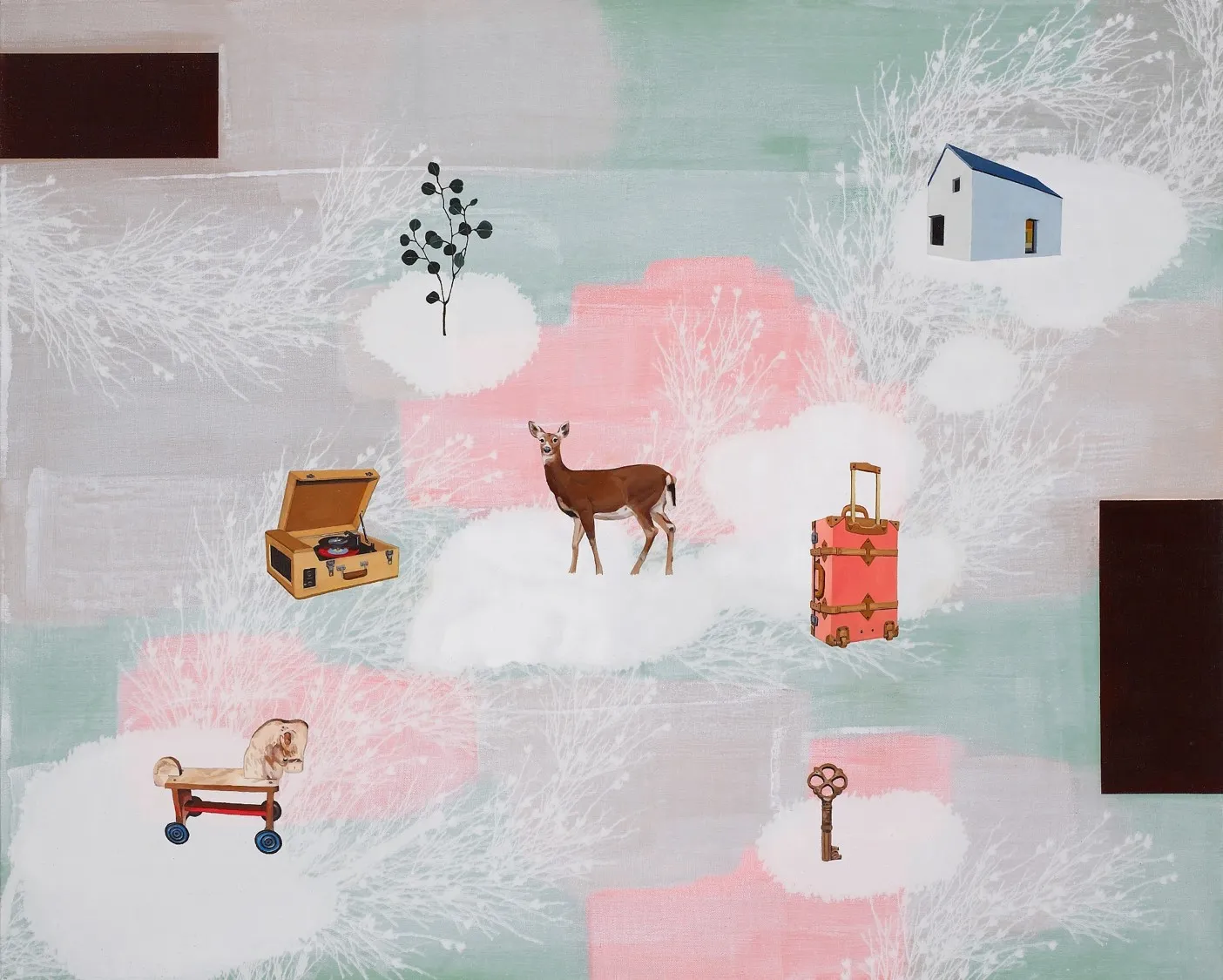Clouds and Deer 01, mixed media on canvas, 72.7×90.9cm
