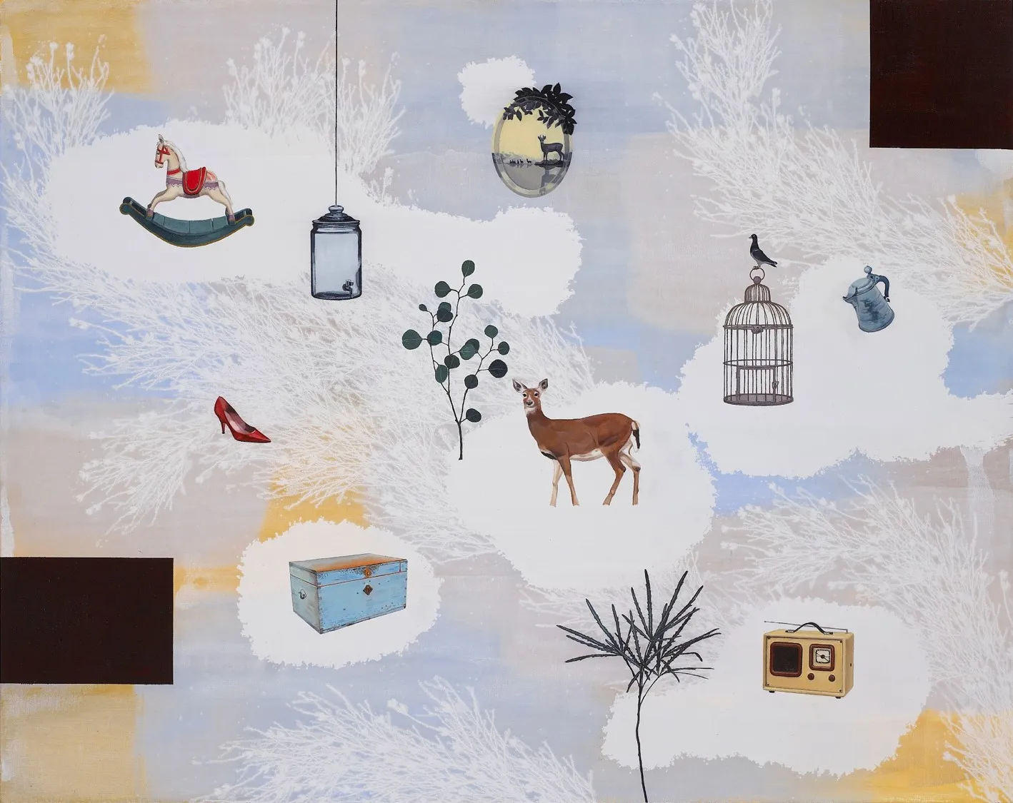 Clouds and Deer 02, mixed media on canvas, 72.7×90.9cm