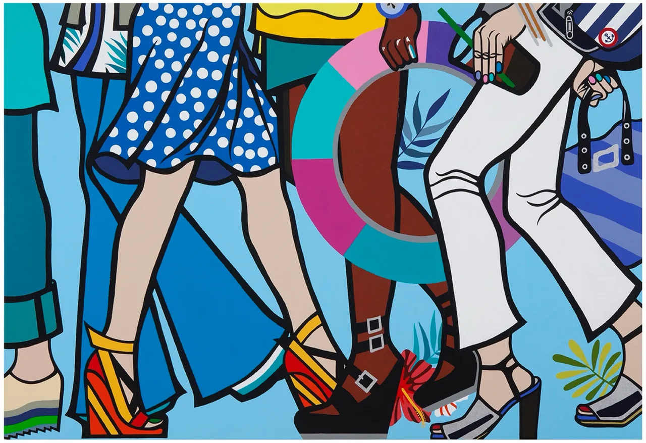 Walking on the street in Summer, Acrylic on canvas
